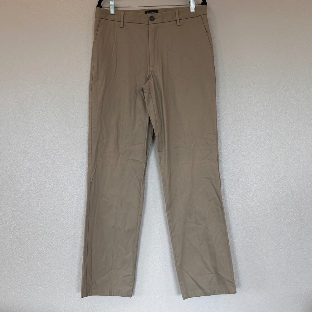 Dockers Mens Straight Fit Khaki Chino Pants Tan 33x34 Cotton Stretch Business